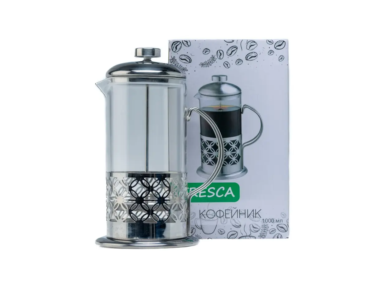 КОФЕЙНИК С ПРЕССОМ (френч-пресс) стекло/металл 1 л/23,5 см (арт. WY-S415A-1000, код 264049)