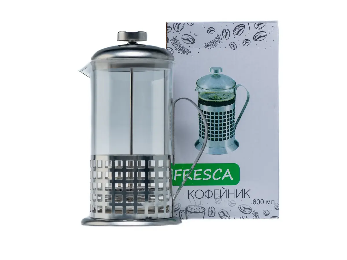 КОФЕЙНИК С ПРЕССОМ (френч-пресс) стекло/металл 600 мл/20 см (арт. WY-S034-600, код 264094)