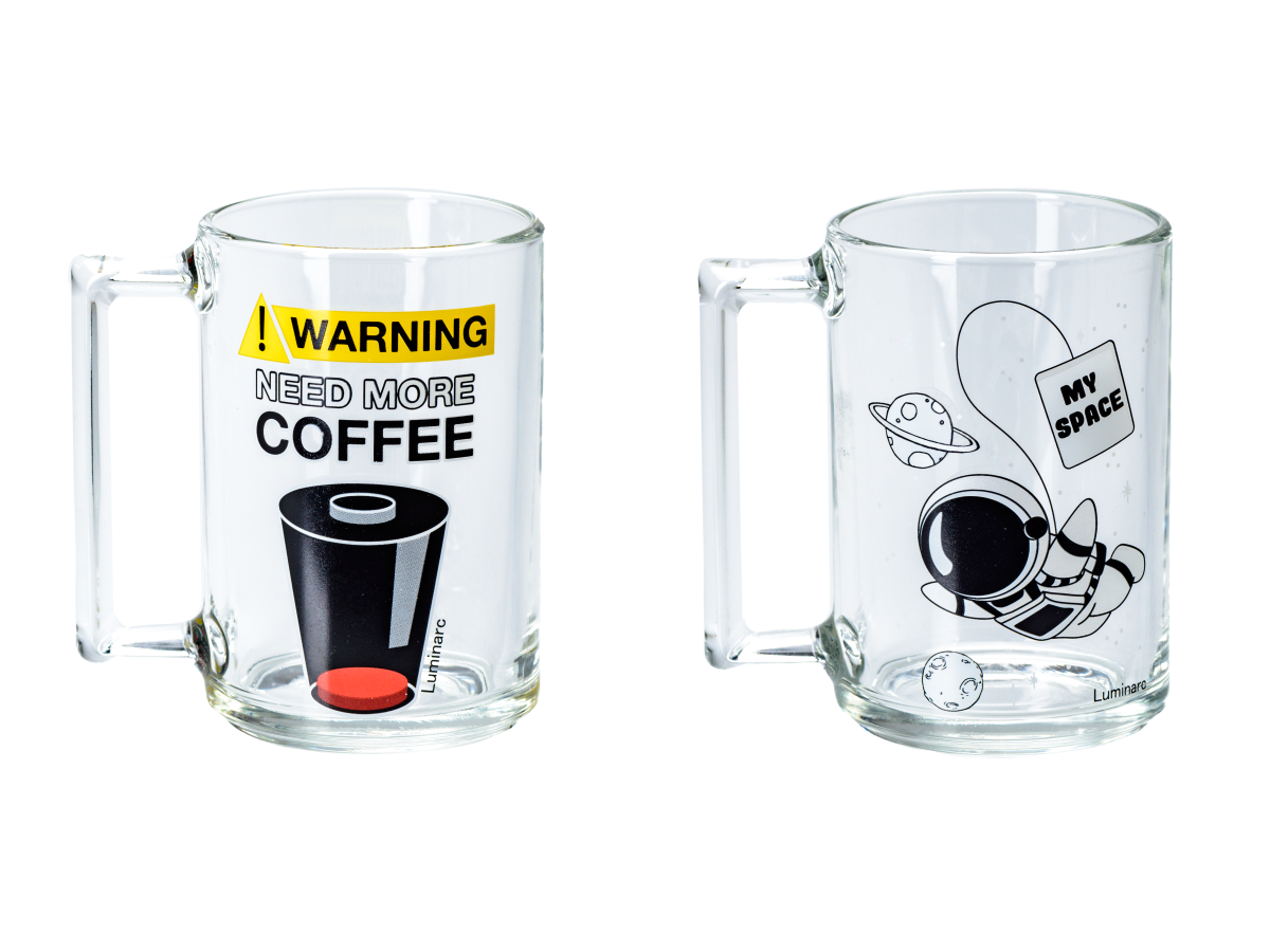 КРУЖКА стеклянная "Фитнес. Coffee warning" 320 мл/11 см (арт. O0584, код 057955)