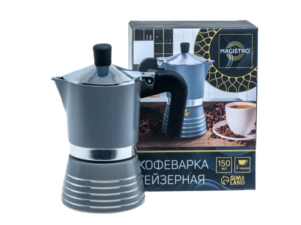 КОФЕВАРКА ГЕЙЗЕРНАЯ металлическая с пластмассовой ручкой "Moka" на 3 чашки 150 мл (арт. 29539794, код 261895)