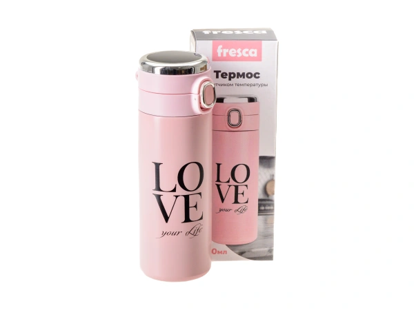 ТЕРМОС металл/пластмасса "Love your life" 420 мл с датчиком температуры (арт. 29536519, код 284245)