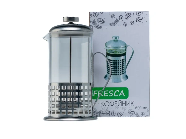 КОФЕЙНИК С ПРЕССОМ (френч-пресс) стекло/металл 600 мл/20 см (арт. WY-S034-600, код 264094)