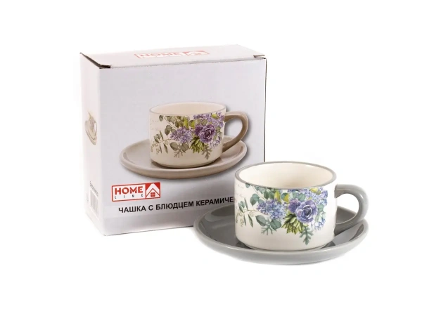 ЧАШКА С БЛЮДЦЕМ керамические "Сирень" 210 мл/14,8*6,6 см (арт. 126-lilac, код 258062)