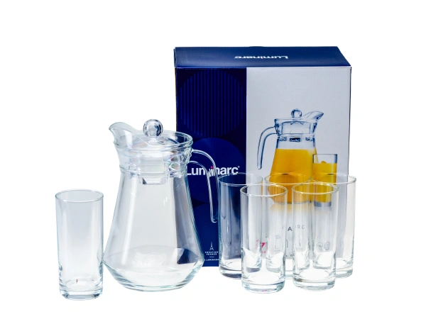 НАБОР ДЛЯ ПИТЬЯ стеклянный "Beverage" 7 пр.: кувшин 1,3 л, 6 стаканов 270 мл (арт. P5930, код 293827)